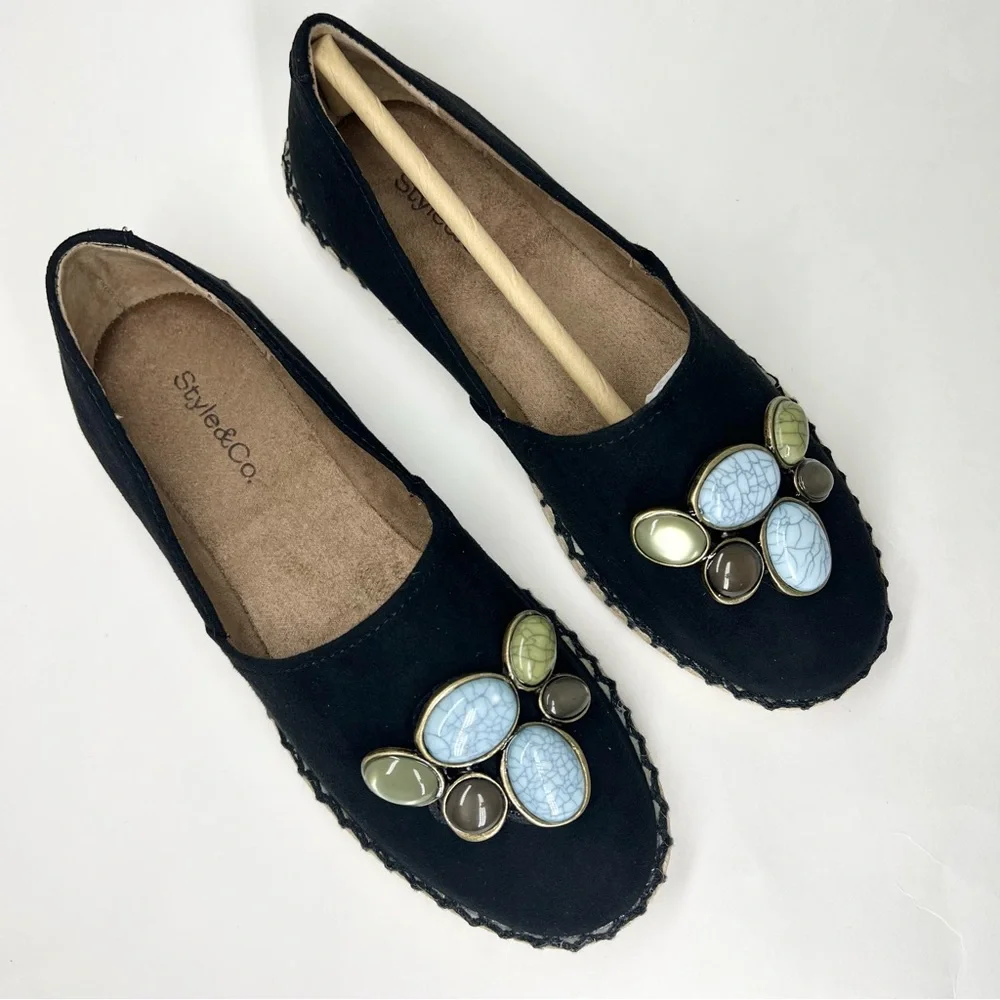 Style Co Women's Reevee Stitched-Trim Espadrille Flats Black 5M
